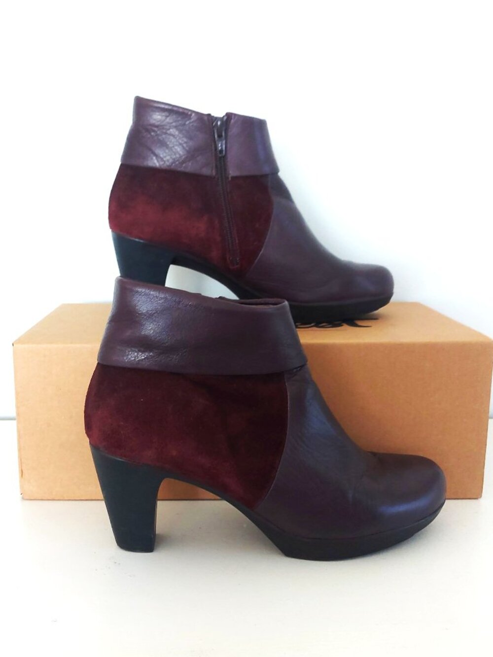 Wonders Burgundy Suede and Leather Ankle Boots - Size 39 (US 8.5)